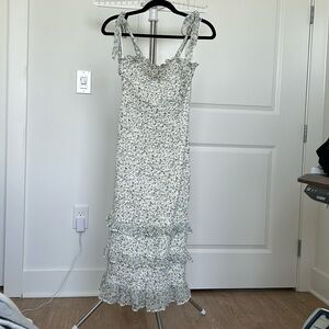 Abercrombie and Fitch smocked tiered midi dress white blue green floral